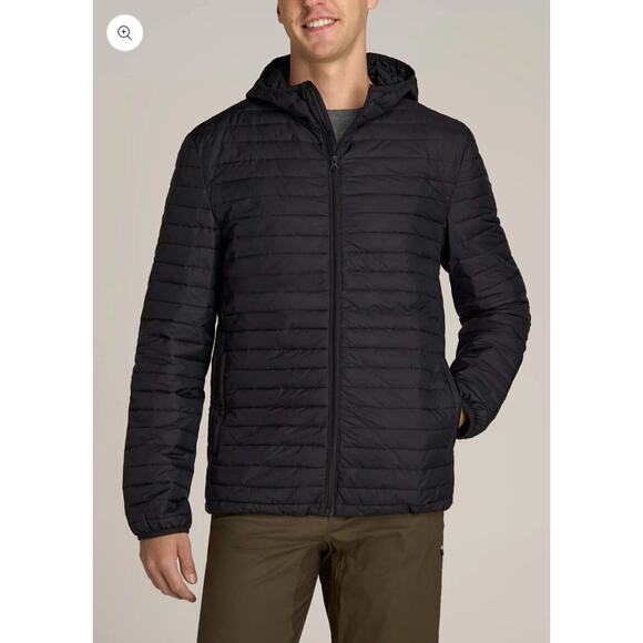 Men’s NWT American‎ Tall Black Packable Puffer Jacket In Black Sz ST S Tall